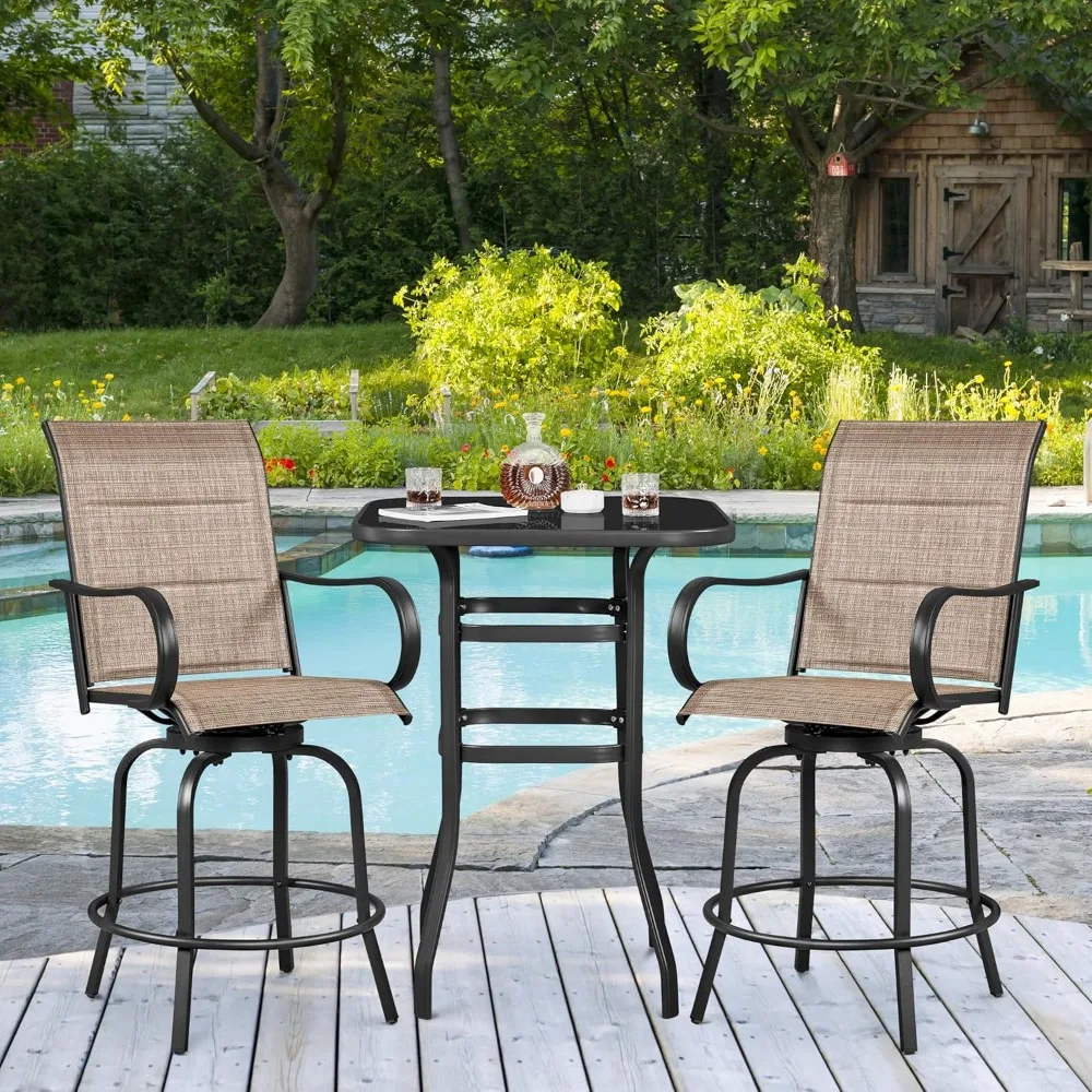 4 Piece Patio Swivel Bar Stools Texteline Bistro Chairs with High Back/Armrest/Footrest, All Weather Padded Seating Outdoor Fur