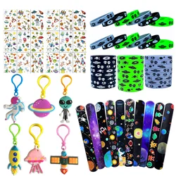 Outer Space Themed Birthday Decorations Tattoo Bracelet Astronaut Keychain Slap Bracelet Bookmark Gift Bag for Kids
