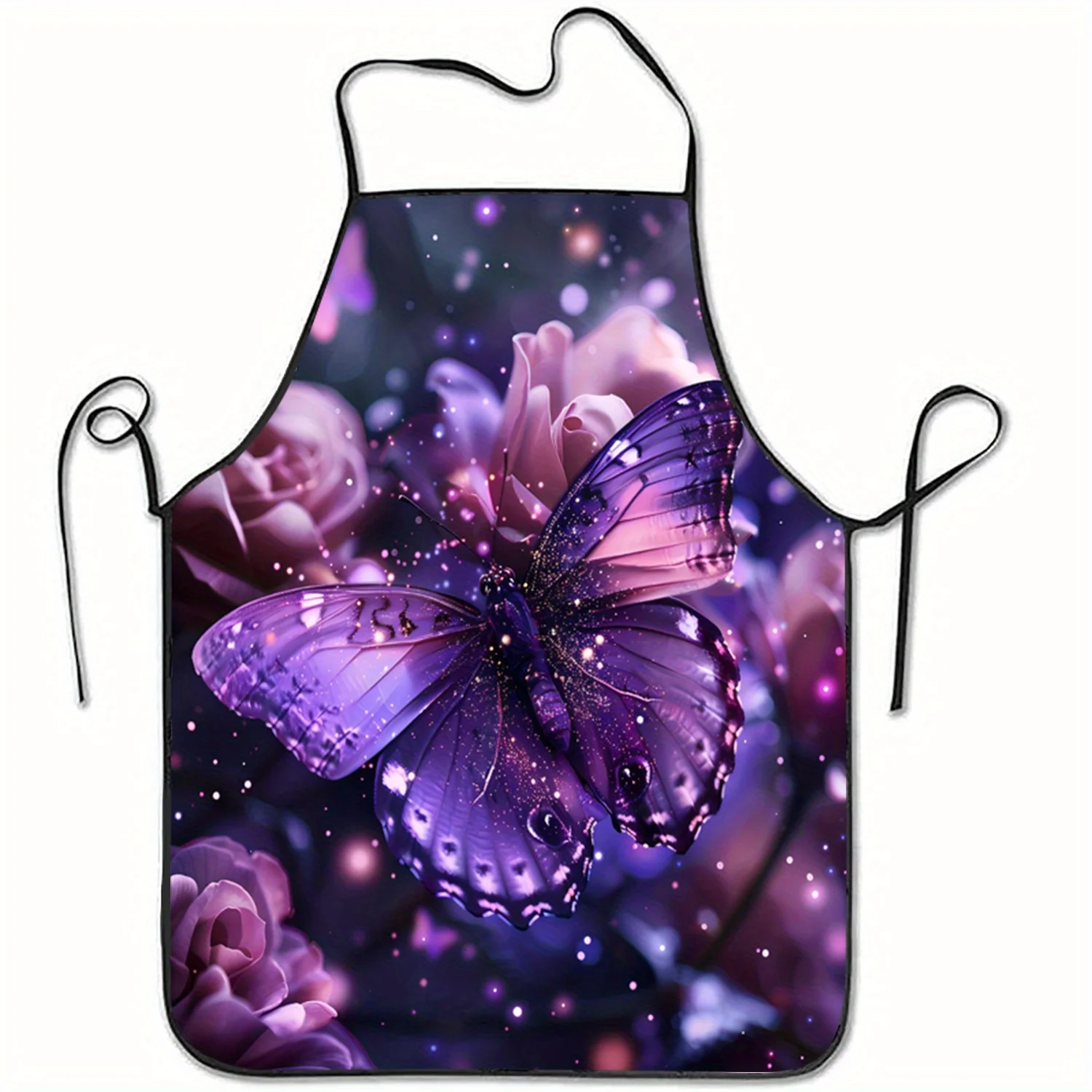 

Фартук из полиэстера без рукавов с фиолетовым принтом бабочки C, домашний кухонный фартук для выпечки и работы