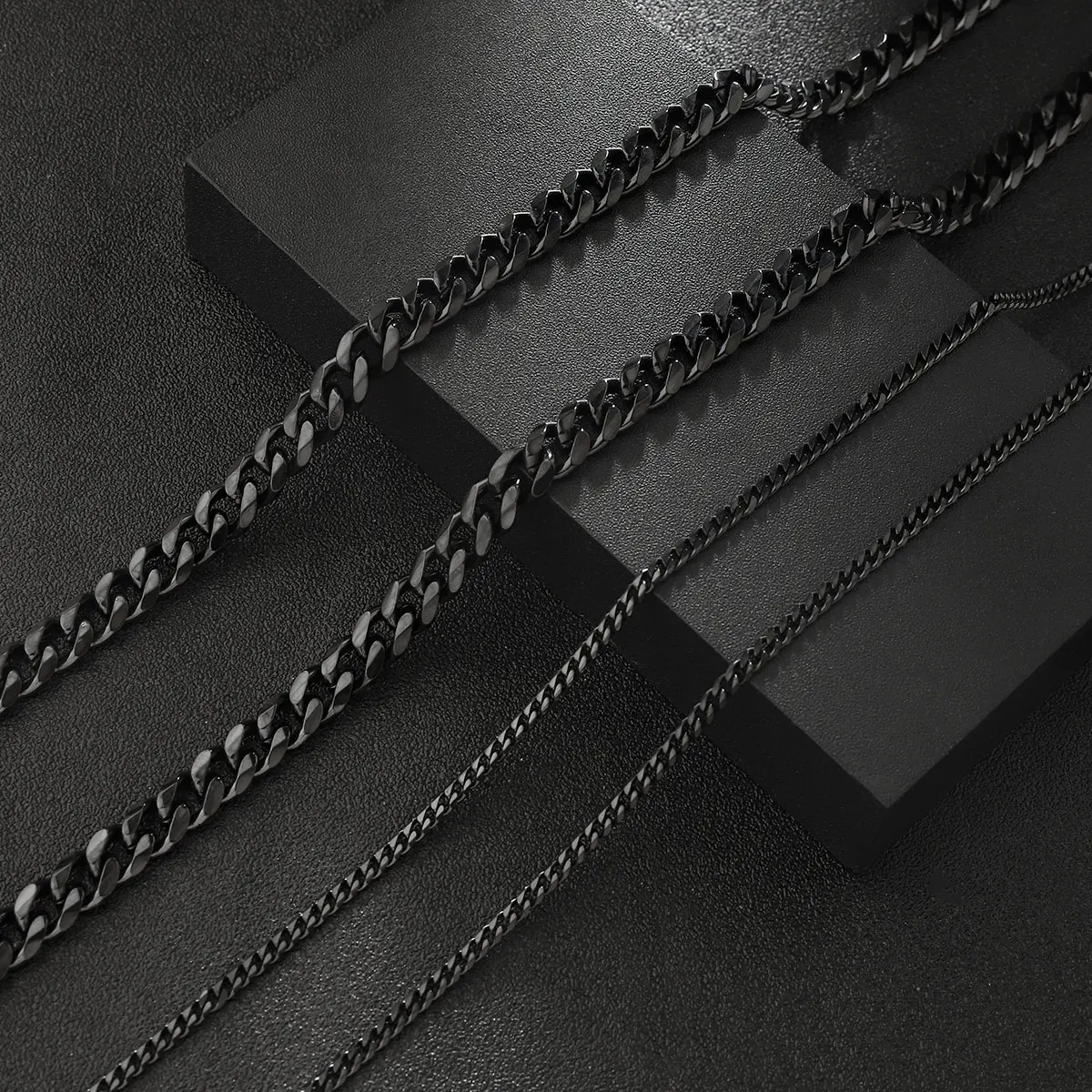 3/5/7mm Hip Hop Cuba Gunmetal Black Stainless Steel Thick Chains Six sided Cutting Polish Link Necklaces for Men Jewelry