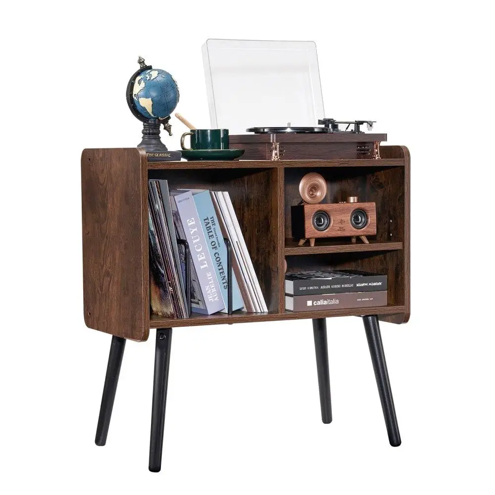 

Vintage Style Record Player Stand Adjustable Height Turntable Cabinet Holds 110 Albums With Removable Shelves For living Room
