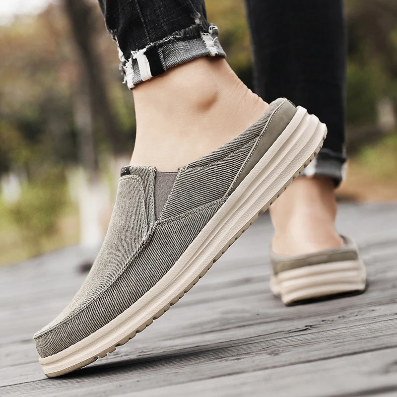 New Summer Men Casual Shoes Fashion Cowboy Half Slippers Breathable Canvas Soft Bottom Lightweight Walking Shoe Vulcanized Shoes