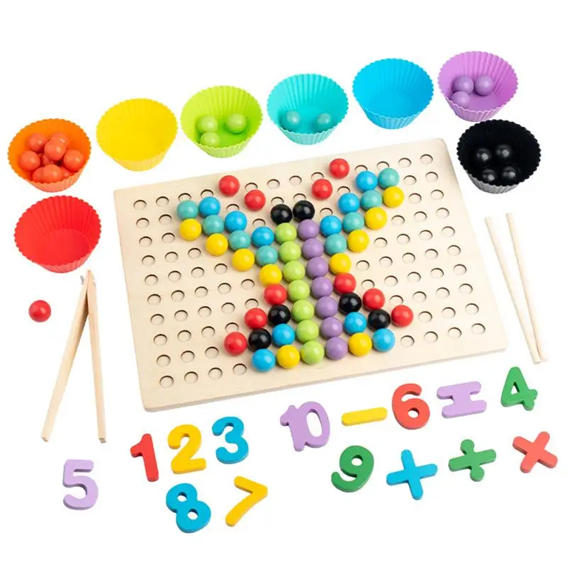 Rainbow Peg Board Bead Toys Color Sorting Board Toys Peg Board Clip Beads Game With Matching Bowl And Tweezers For Kindergarten