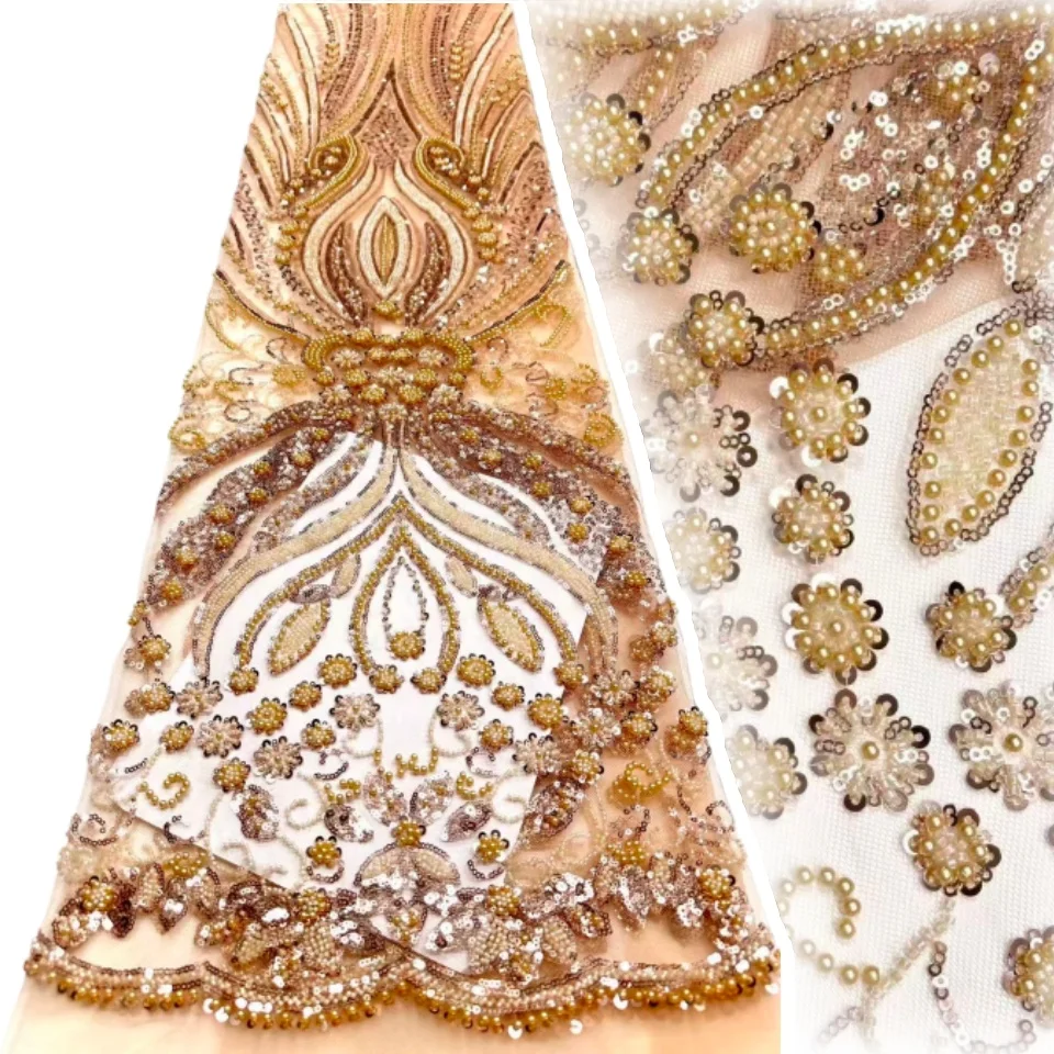 

Hot-Selling African Beaded Sequined Lace Fabric 2026 High-Quality Nigerian Tulle Lace Fabric For Evening Dress Sewing 5Y 1994