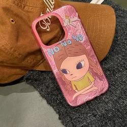 Pink yoshitomo nara phone case For iPhone 16 15 Pro Max 14 13 12 Pro Max pink iphone case nara case cute Cartoon Anime cover