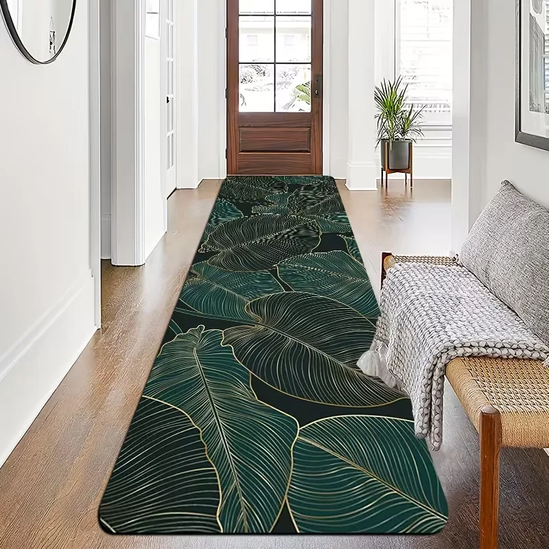 Bohemian Leaf Laufmatte mit dunklem Blattmuster, für Eingangsbereich, Flur, Schlafzimmer, Küche, Badezimmer und Wohnzimmer, Teppichdekoration