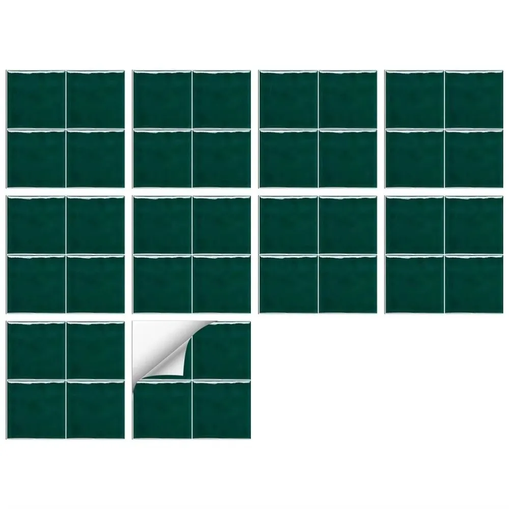 10Pcs Retro Square Kitchen Wallpaper Self-adhesive Solid Color Wall Stickers Waterproof Oil-proof Thickened Tile Stickers