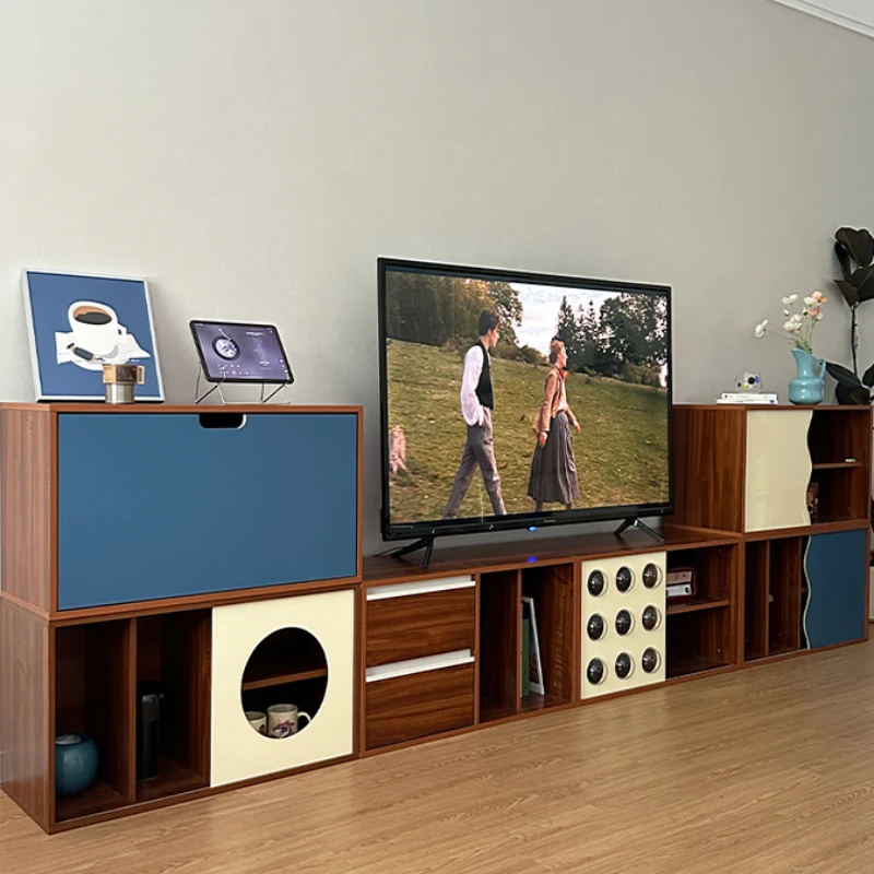 

Medieval retro TV cabinet small apartment living room storage storage module cabinet storage combination
