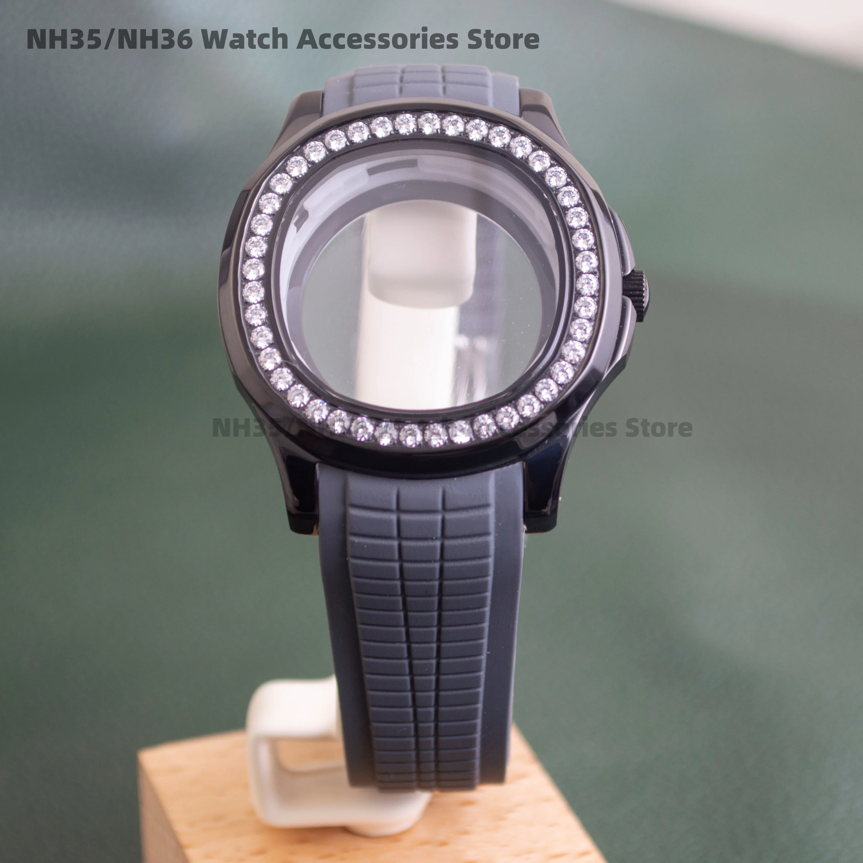 

for AQUANAUT Nautilus Case Diamonds Watch Case Stainless Steel Sapphire Glass Case NH35 Case fit NH35 NH36 Movement Watch Parts