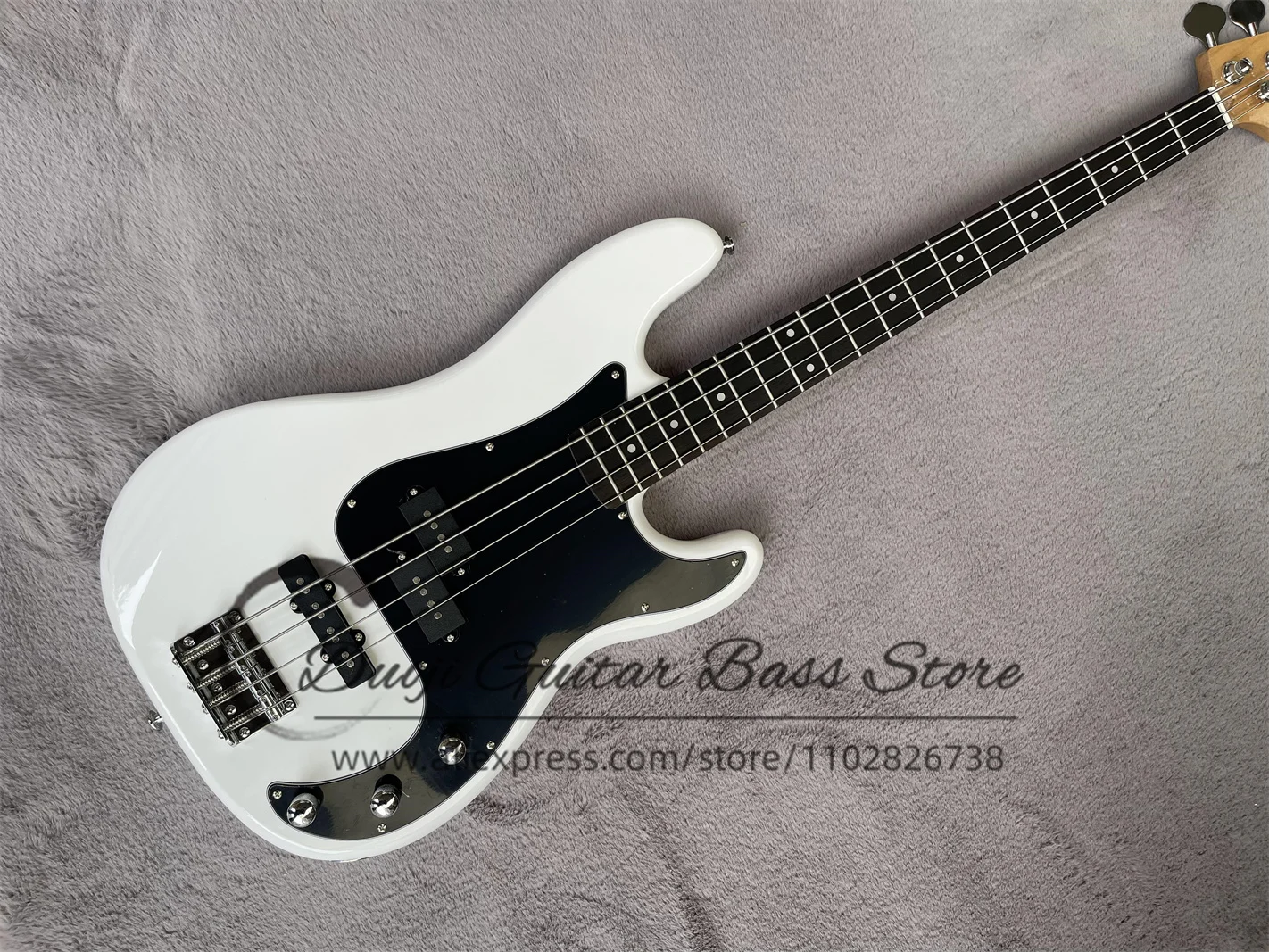 4 Strings Bass Guitar White body Maple Neck Rose Wood fingerboard black pickup guard Fixed Bridge Pre Bass factory custom