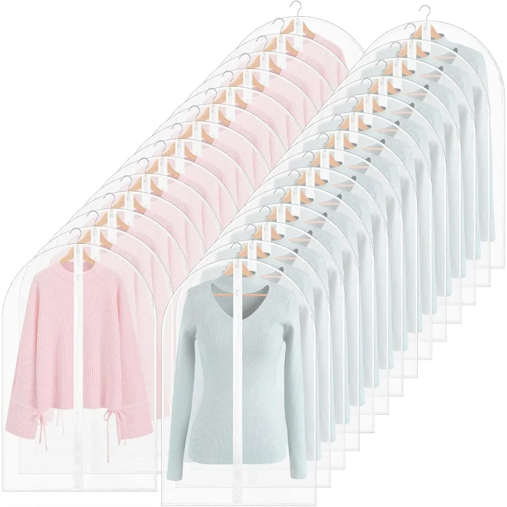 

50 Pack 24 x 32 Clear Zippered Garment Bags, Lightweight PEVA Suit Covers for Hanging Clothes Protection