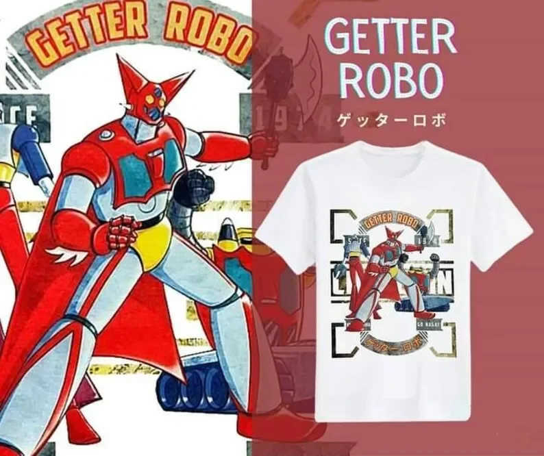 Getter Robo , Japanese Cartoon Anime white T-shirt