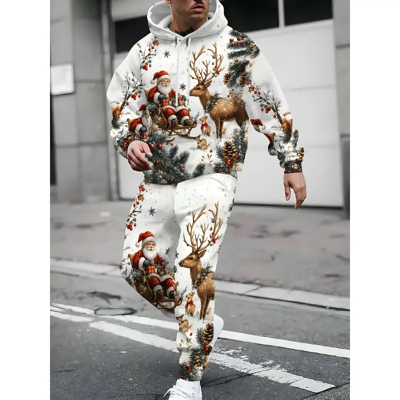 Ensemble sweat-shirt et pantalon à capuche imprimé sur le thème de noël en 3D, tendance de la mode, pour tenue décontracté, nouvelle collection 2026