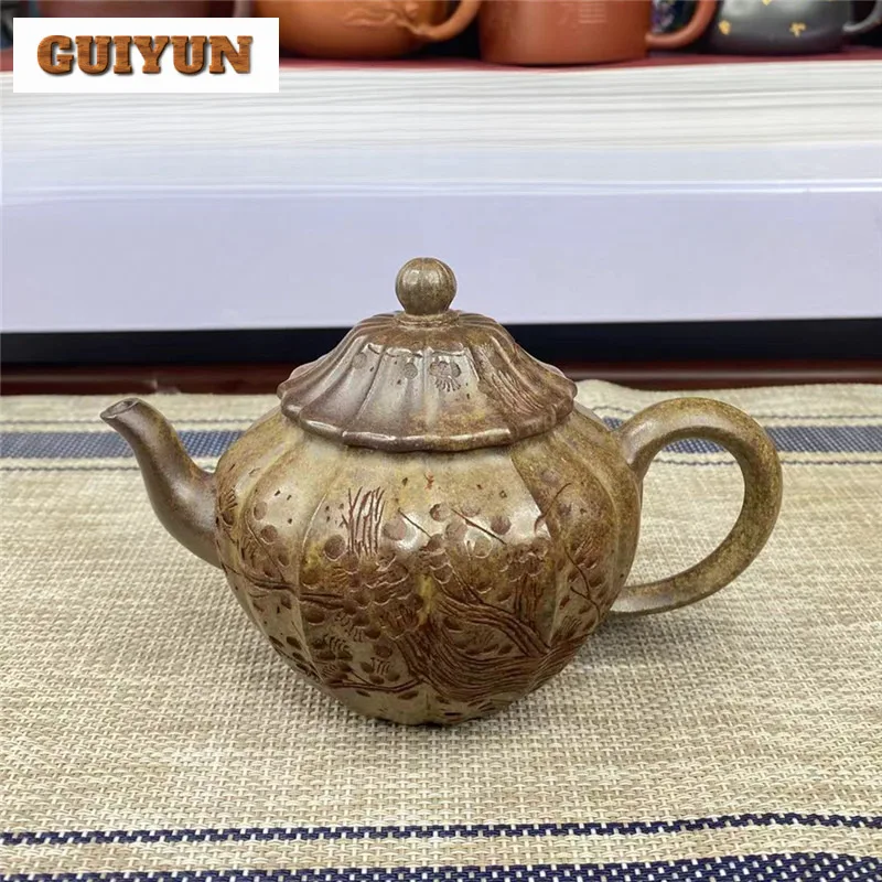 240ml High-end Yixing Purple Clay Teapots Handmade Plum Blossom Pot Raw Ore Section Mud Wood Burning Kettle Zisha Tea Set Craft