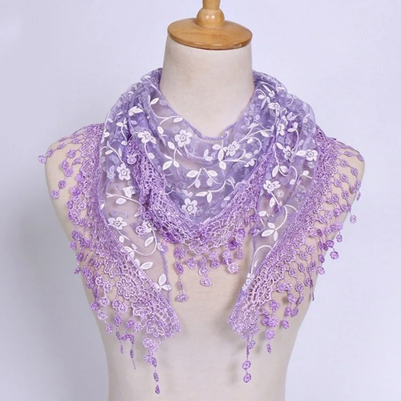 Women Fashion Triangle Tassel Wrap Lady Shawl Lace Sheer Floral Print Scarf Scarves For Women Hollow Out Summer Long Beauty 2024