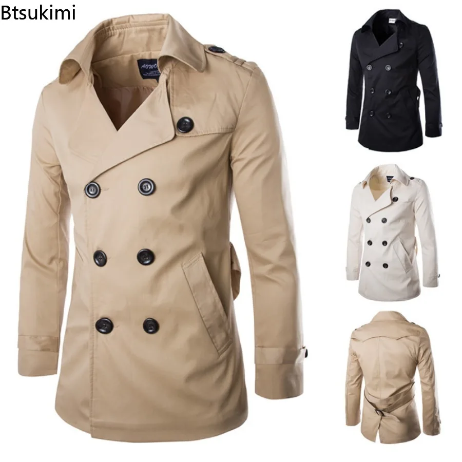 Veste mi-longue à double boutonnage en coton pour hommes, manteau de style anglais, boutique coupe-vent, mode masculine, gentleman d'affaires, 2024