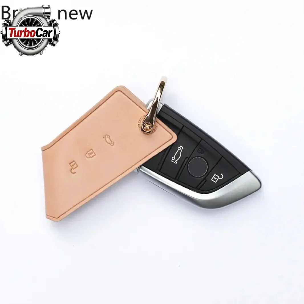 

For BMW 2 5 7 Series X1 X5 Car Key Case Vegetable Tanned Leather Protective Cover With Rotary Keychain