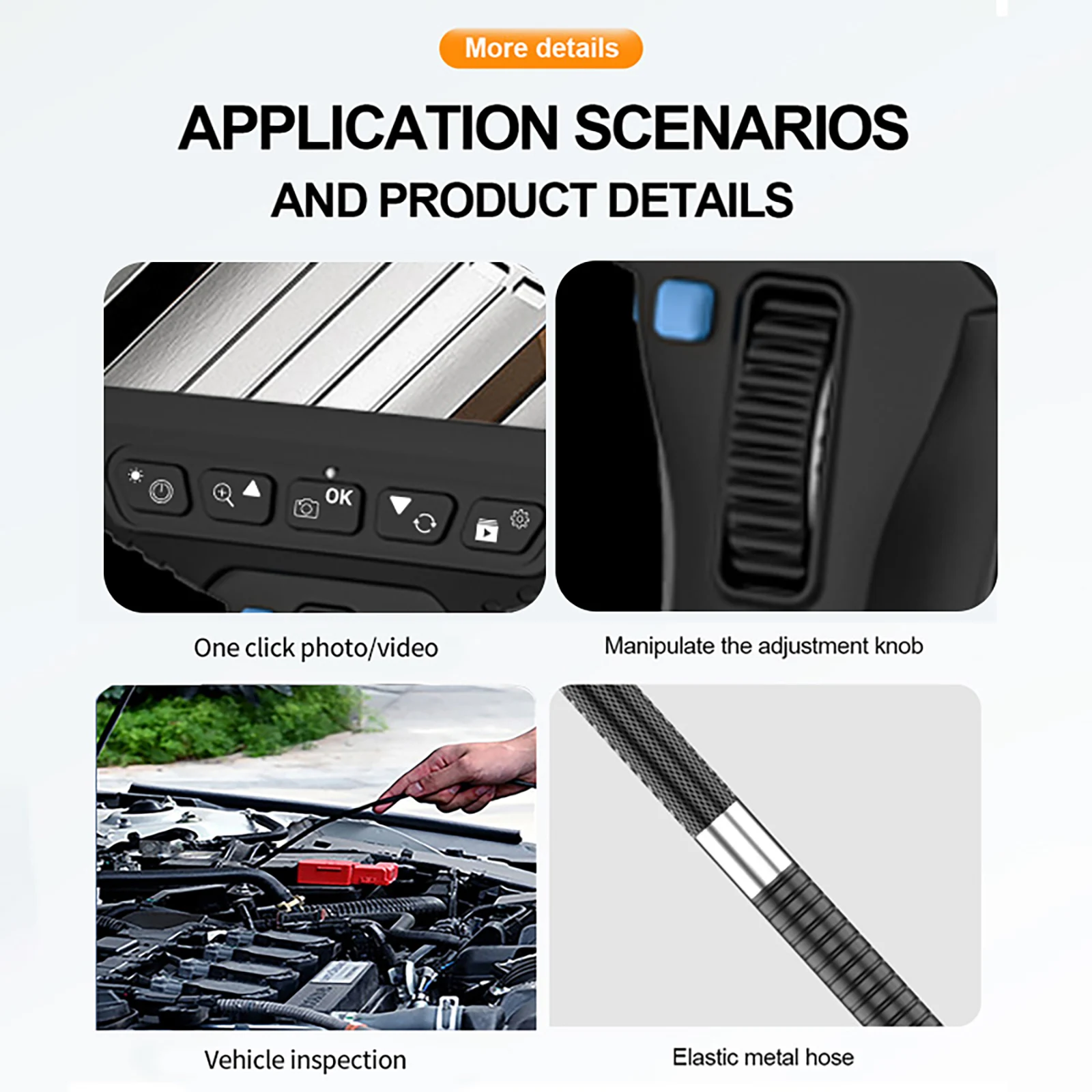 Two-Way Articulating Borescope Camera with 4.3 INCH LCD 1080P 6.2mm HD Video Scope for Automotive Engine HVAC Inspection