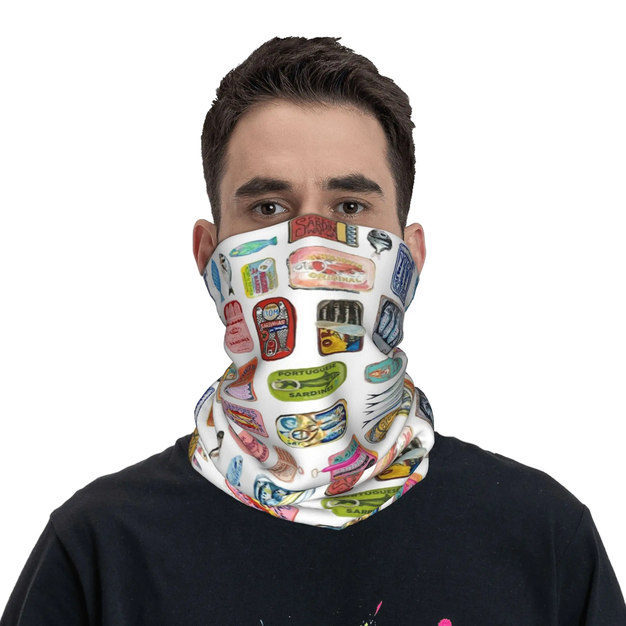 

Canned Sardines goods Bandana Neck Gaiter Printed Magic Scarf Headband Cycling for Men Women Adult Breathable