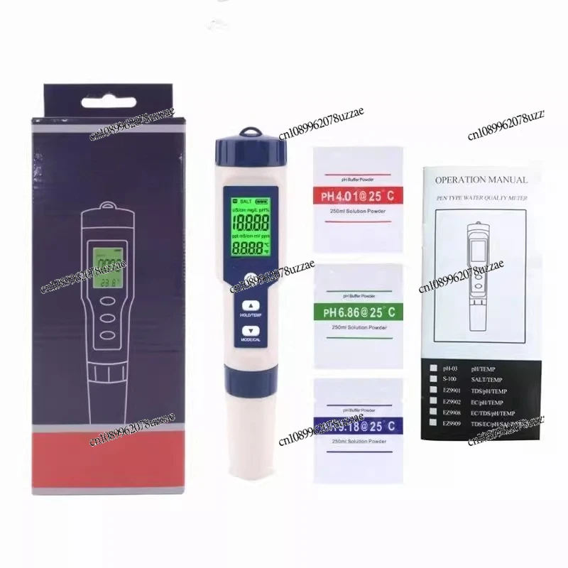 

Five-in-one Water Quality Detector 9909 Multi-functional Pen Ph Acidity Meter Salinity Meter Tds Water