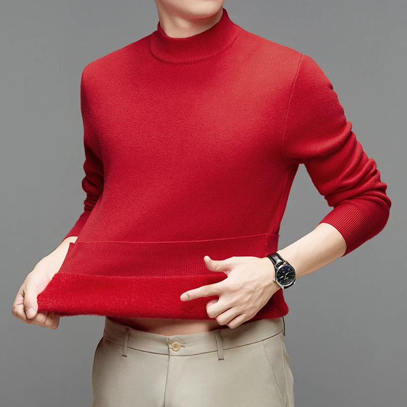 남성용 겨울 신상 하프 하이넥 스웨터, 플리스 안감과 두꺼운 울 소재로 보온성과 이너웨어로도 활용 가능