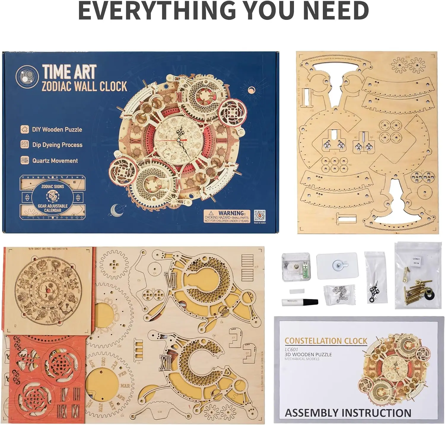 ROKR DIY Mechanical Wooden Steampunk Wall Clock Kit 6