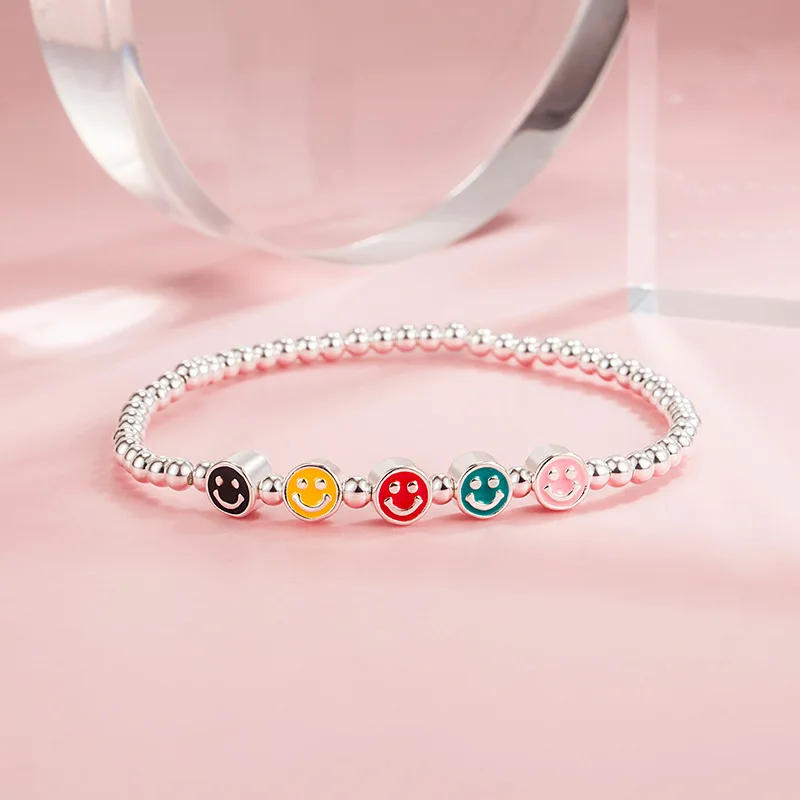 Sterling Silver Color Bracelets for Women Smiling Faces Charm Hand Chain Link Orignal Fashion Jewelry With Stamp