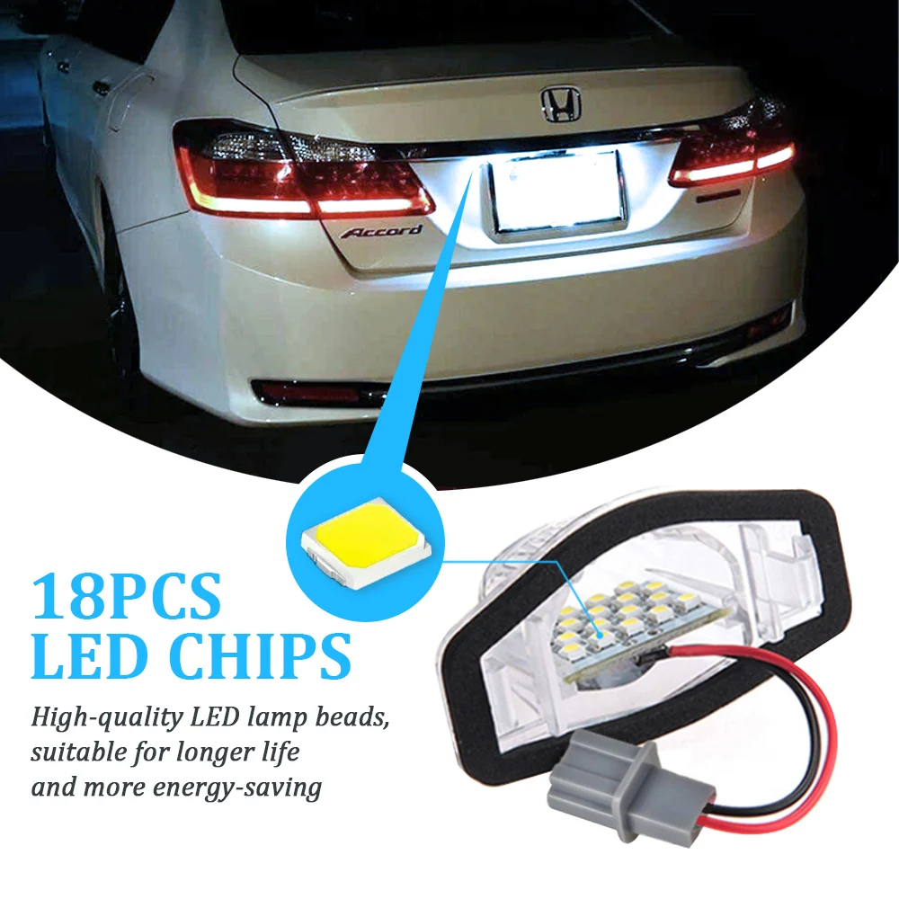 2pcs 12V LED License Plate Lights Assembly for Honda CRV Fit Odyssey Jazz Hrv Frv CR-V Stream SMD Number Lamp Xenon White 6000k