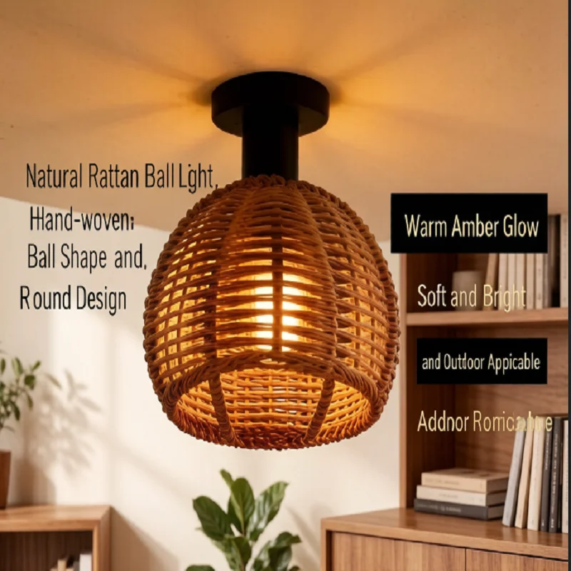 

Retro Paper Rope Woven Lamp Vintage Ceiling Lighting Indoor Outdoor Household Ornament