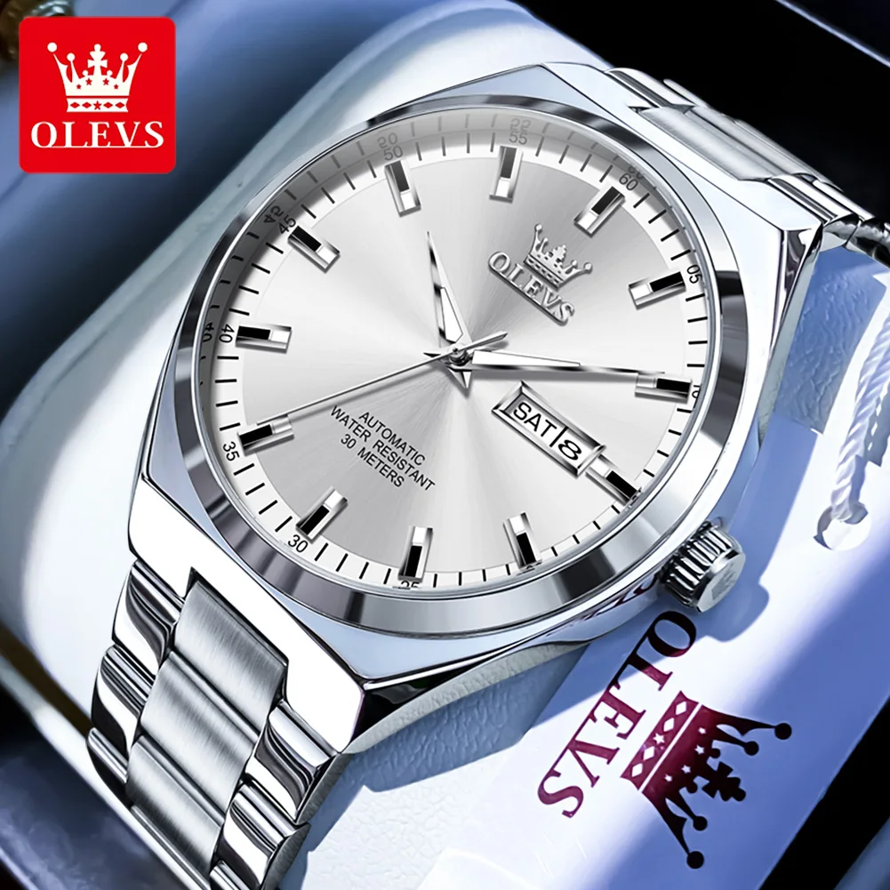 

OLEVS Men's Watches Business Fashion Original Automatic Mechanical Wristwatch Waterproof Luminous Date Fine Steel Watch for Man