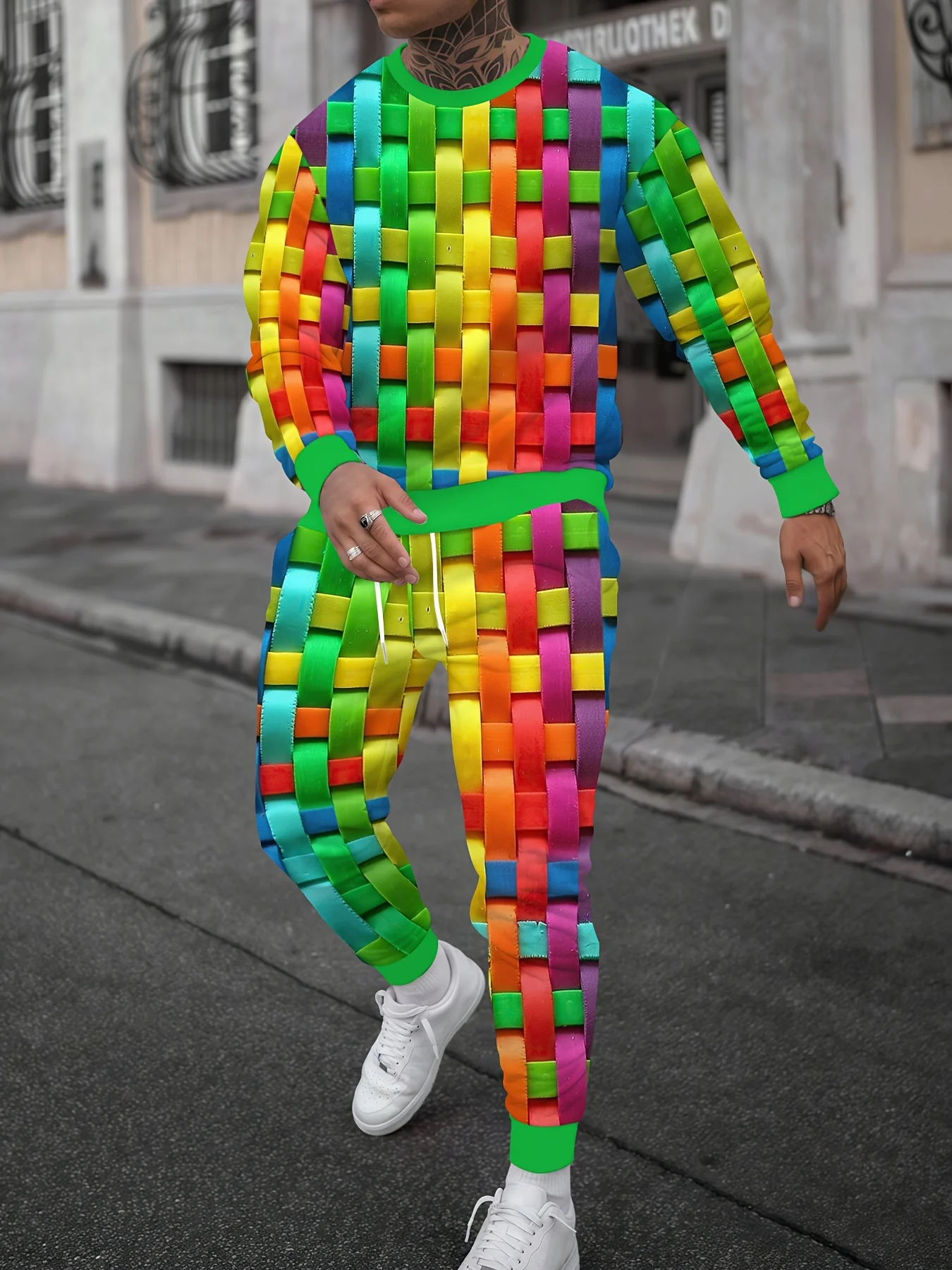 

Fashion Colorful Gradient 3D Print Men's Sportswear Set Long-Sleeved T Shirt Pants 2-Piece Set Oversized Pullover Men Clothing﻿﻿