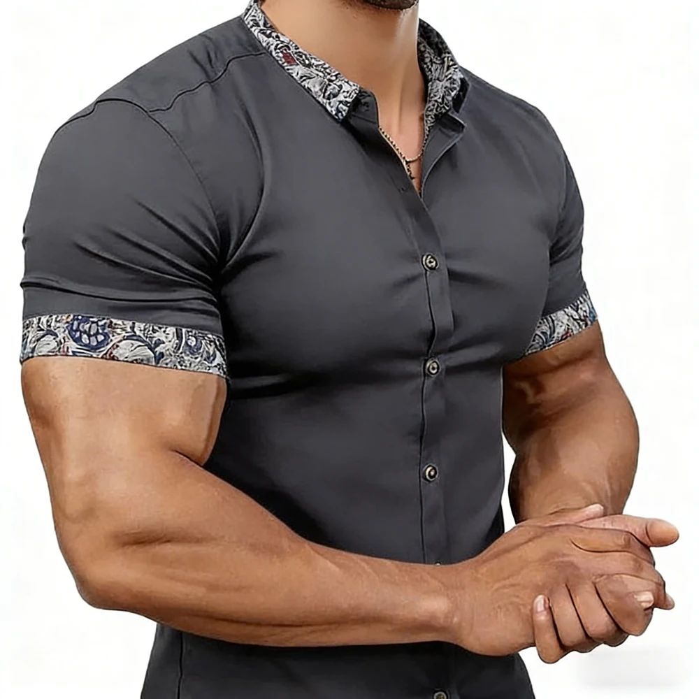 

Men's simple business short-sleeved shirts with high-definition printed edges Hawaiian vacation business designer men's clothing
