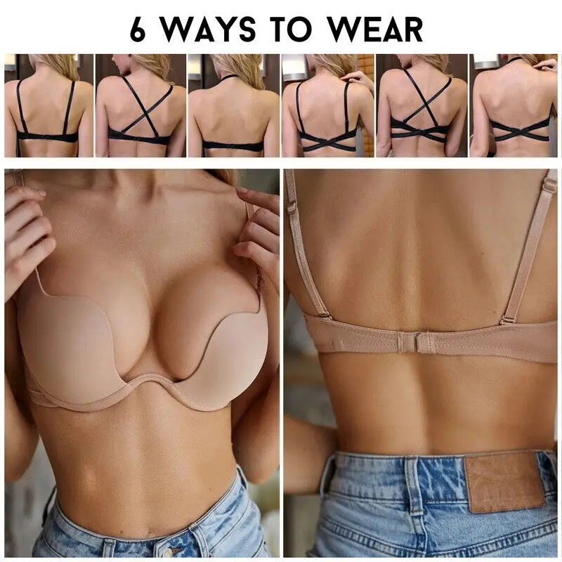 Women Low Back Bra Multyway Invisible Backless Push Up Bra Party Wedding Underwear Lady Sexy Seamless Lingerie Deep U Underwear