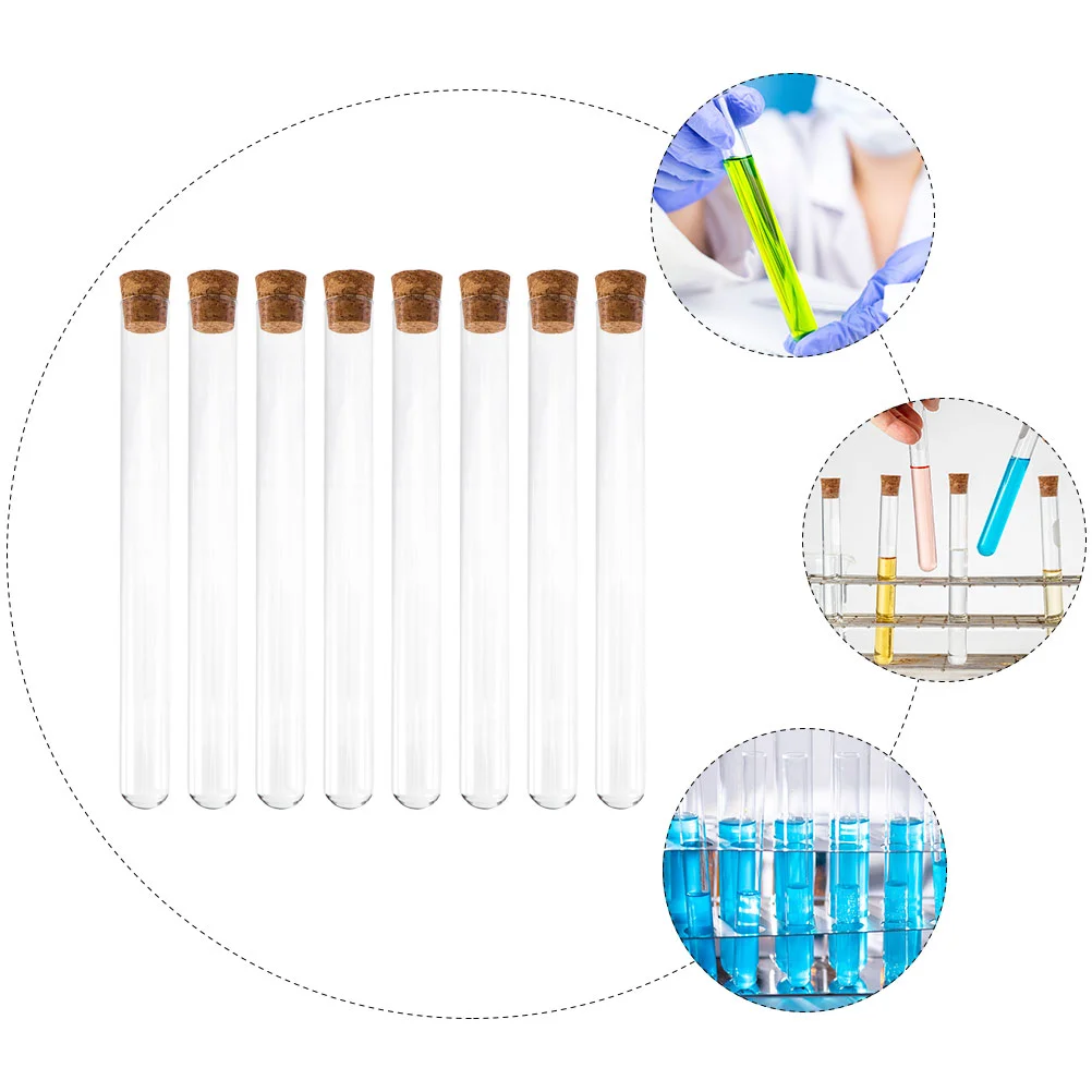 8 Pcs Glass Test Tube Tubes with Stoppers Sample Storage Container Bamboo Experimental Clear