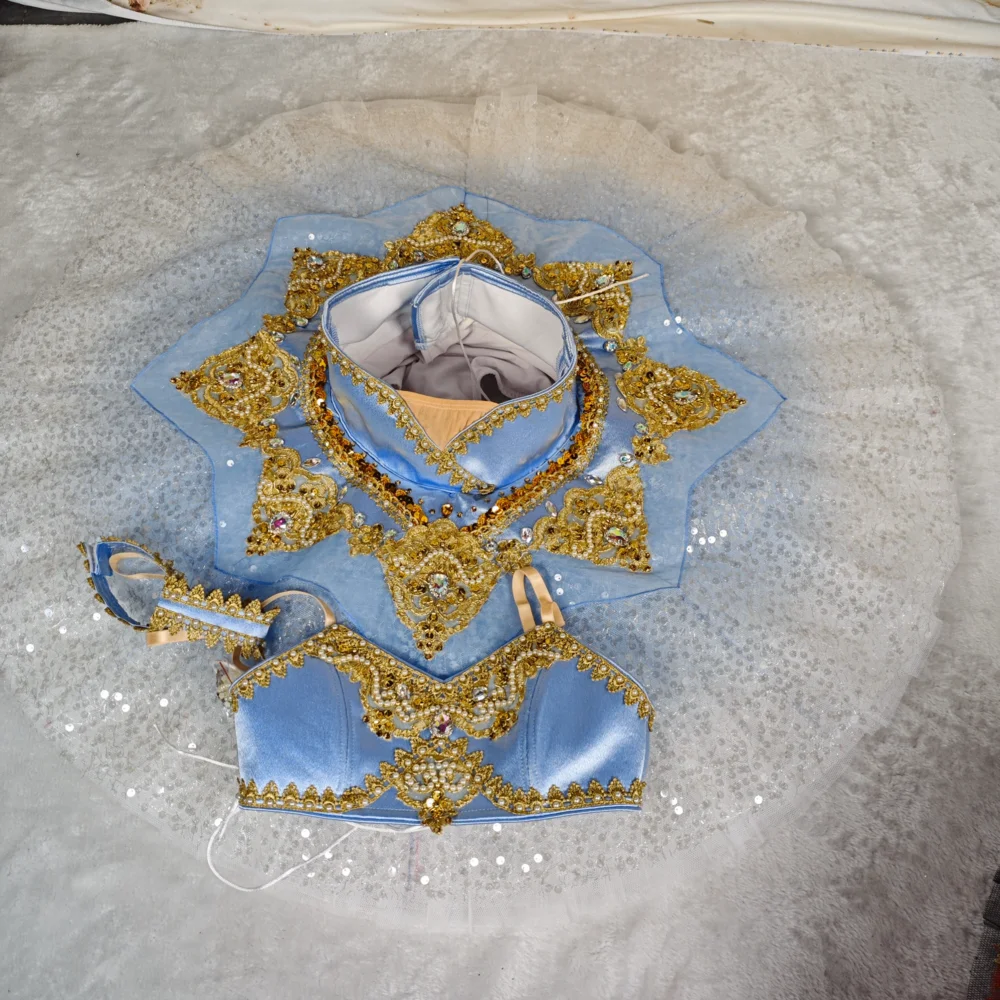 

Индивидуальная балетная синяя воздушная юбка-пачка с градиентом, воздушная танцевальная юбка, импортная газовая юбка с разрезом для соревнований по индивидуальному заказу