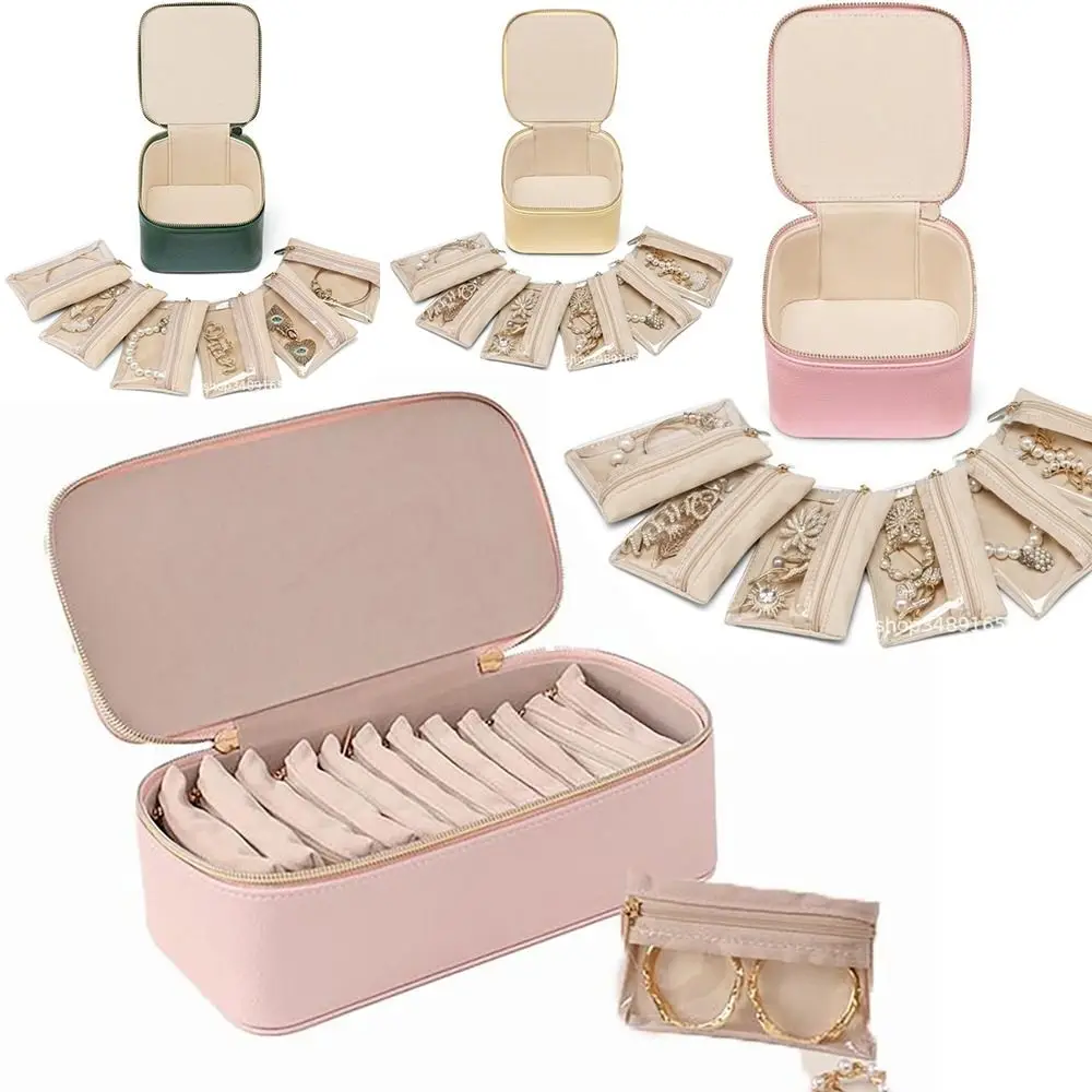 

Portable Travel Jewelry Box PU Leather Large Capacity Jewelry Case with 6/12pcs Small Pouches Jewelry Storage Box