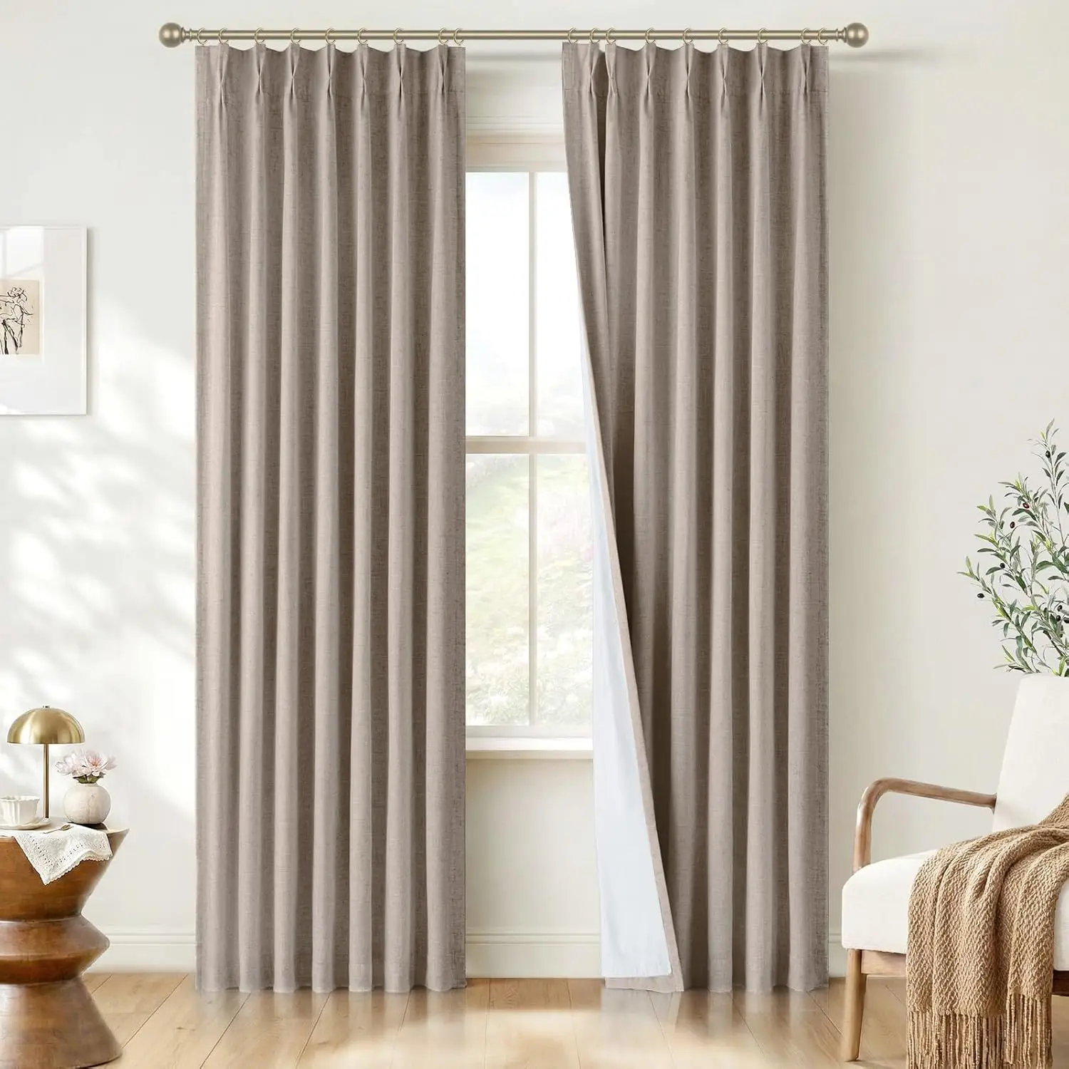 

Pinch Pleated Curtains Blackout 102 Inches Long - Linen Blackout Curtains for Living Room Bedroom 2 Panels Set, Luxury T
