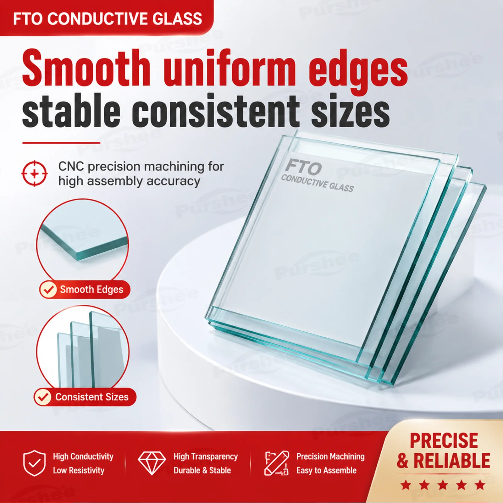 20 Stück FTO-leitfähiges Glas, 1,1/1,6/2,2/3,2 mm Dicke, 7–9 Ω, 13–15 Ω, Schichtwiderstand, mittleres Aluminium-Glassubstrat für das Labor – Detail 5
