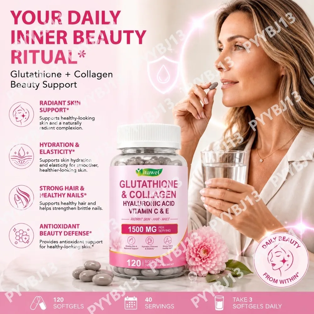 Itawel Glutathione Collagen Supplement for Skin Glow Hair Nails Biotin Vitamin C E Hyaluronic Acid 1500mg 120 Pieces for Unisex