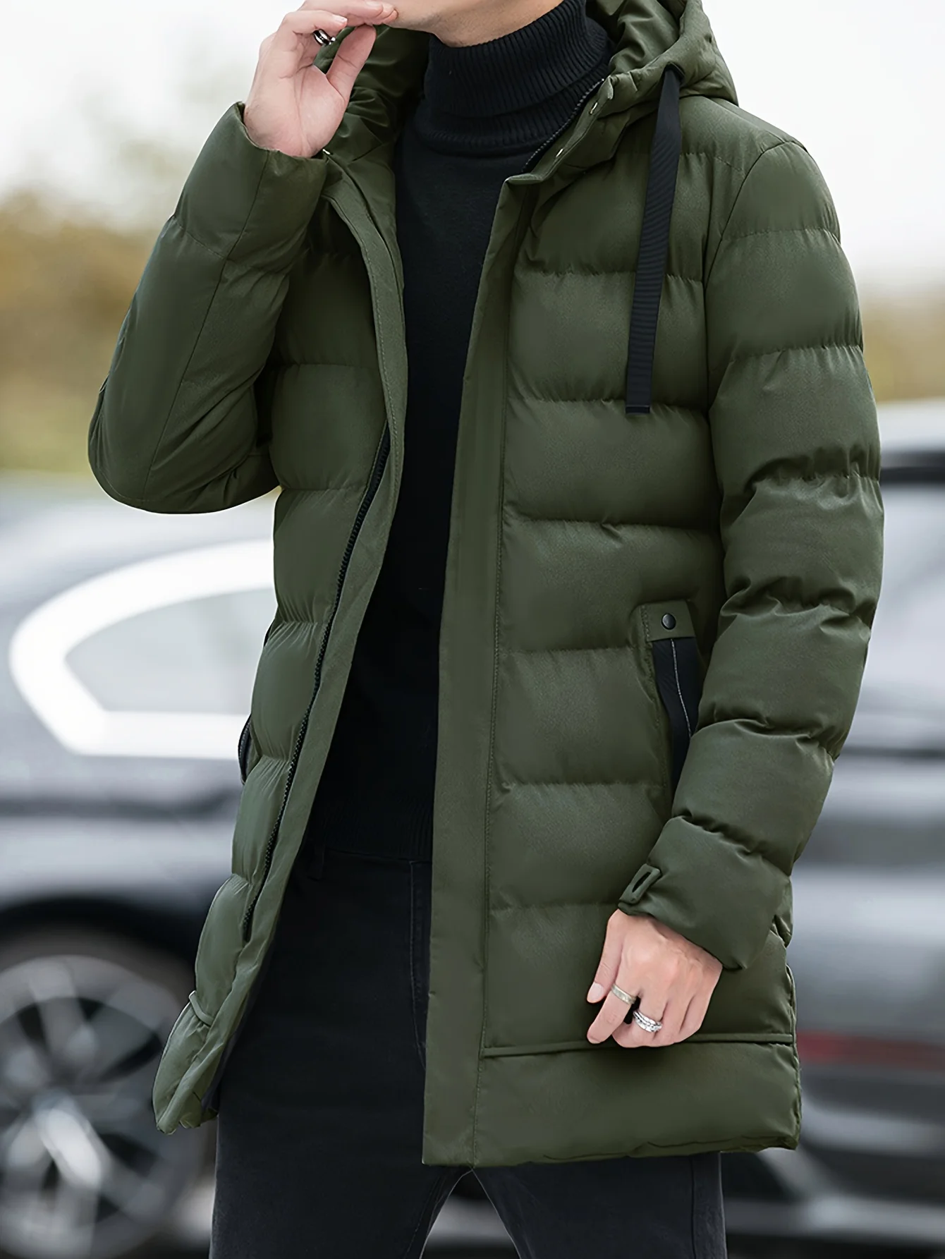 

Men's Hooded Winter Jacket-Trench Coat Soft & Warm Casual Outerwear with Full-Zip Closure, Pockets, Machine Washable