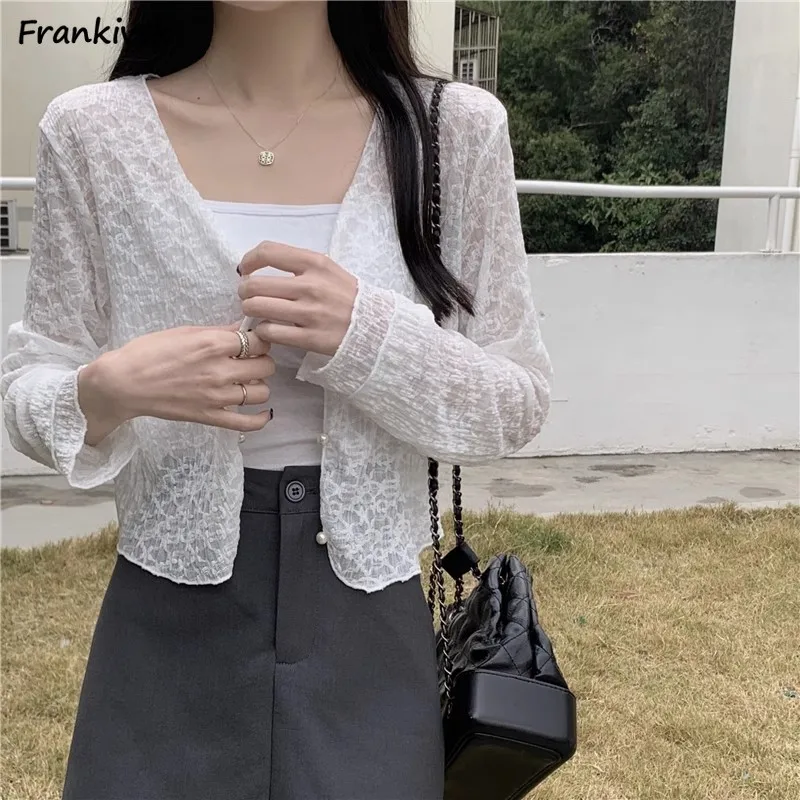 Cardigans Women Summer Fashion Korean Style Daily Breathable All-match Simple Single Breasted Chic Lace Charming Cozy Youthful