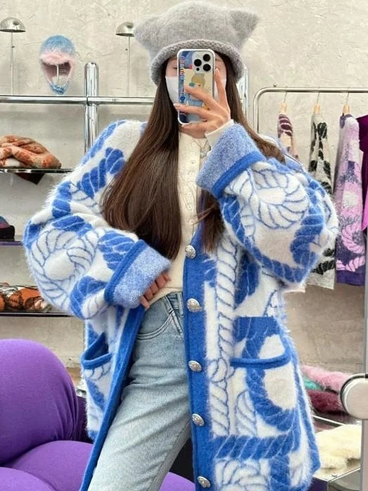 

Casual Mid-Length Knitted Sweater Women's Autumn Winter New Design Twist Knitwear Long Sve Open Cardigan Coat Loose Fit V-...