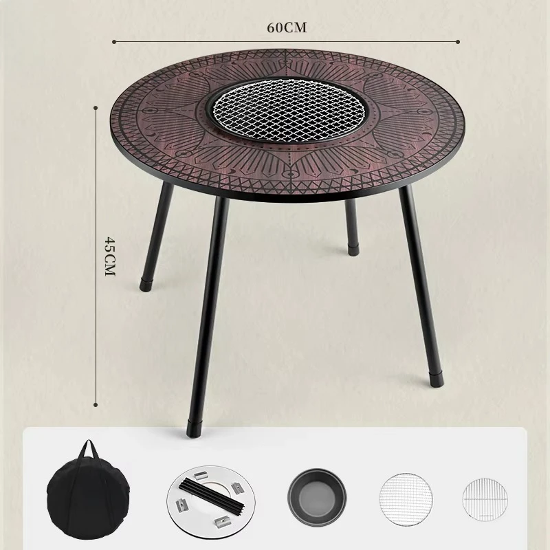 

HISPEED Carbon Steel MDF Table Travel Picnic MDF Board Unique Pattern Furnitures Camping Set Korea BBQ Table Foldable with Stove