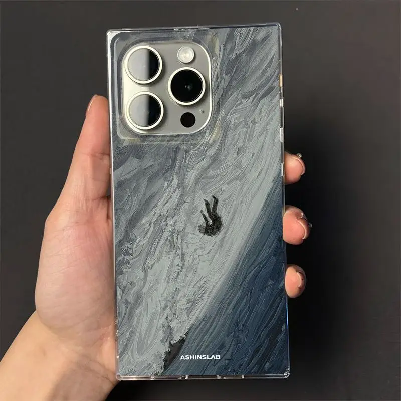 Falling Into The Abyss Oil Painting Phone Case For iPhone17 16 15 14 13 12 11ProMax PLUS AirINS Transparent Rectangle Soft Cover