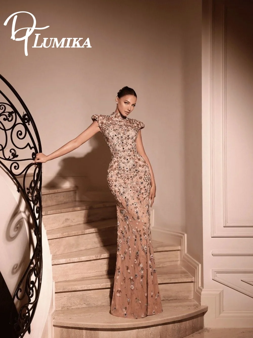 

DTLumika Opulent Nude Evening Dress 2026 Floral-Embellished Carpet Gown Fashionable A-Line Floor-Length Party Gown فساتين سهرة