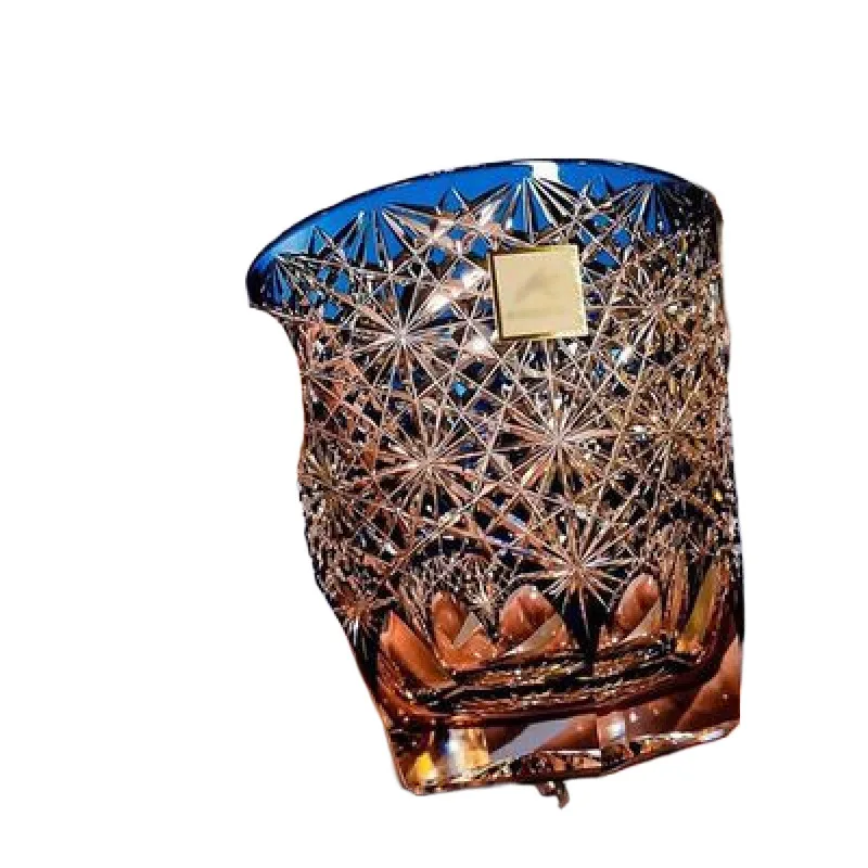 High-end blue daisy crystal glass high-value light luxury whisky cup high-end foreign wine cup