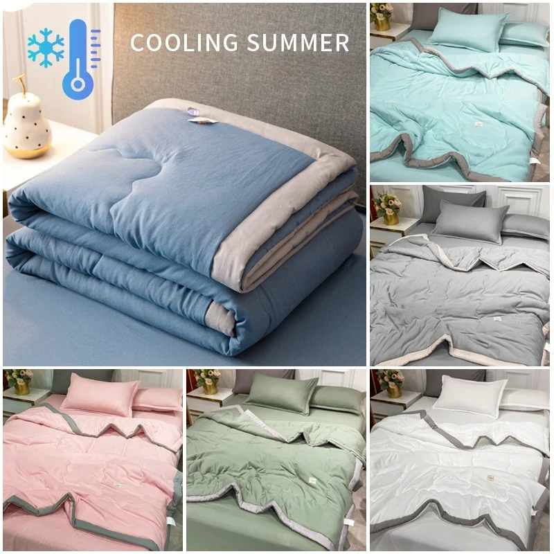 Japanese Polyester Cotton Quilted Summer Quilt Skin-friendly Washable Light Luxury Style Solid Color Lightweight Comforter