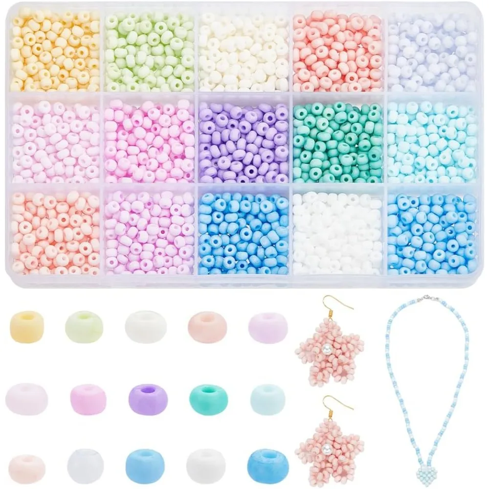 1500pcs mixed Color Seed 15 Colors Glass Beads 6/0 4mm Waist Beads Spacer Tiny Glass Kit for DIY making kit