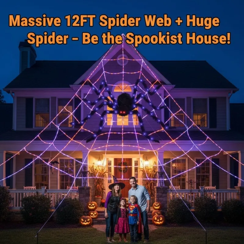 

Halloween Spider Web Glowing Triangular Web With Lights Fan Shaped Web Bar Haunted House Courtyard Scene Decora Props Gifts New