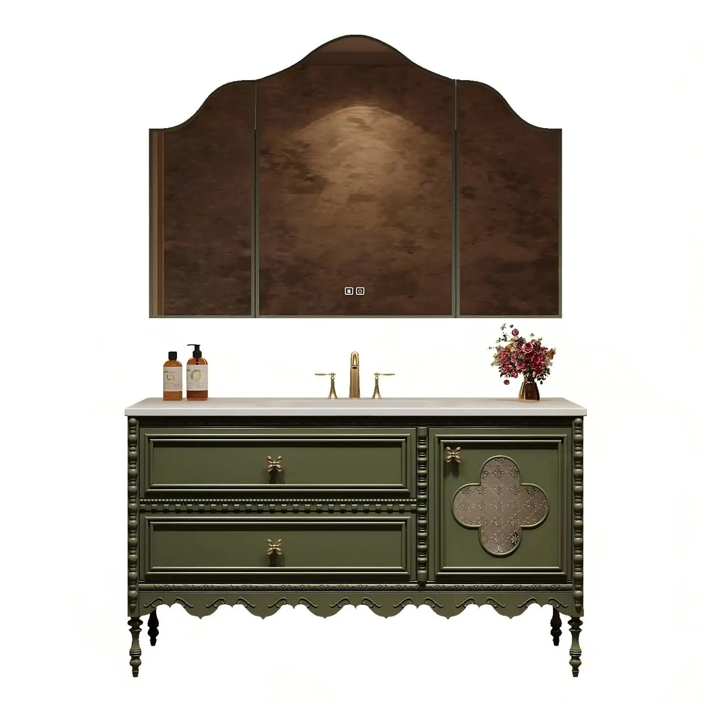 @#Luxury Modern Solid Wood Floor-Standing Bathroom Vanity with Smart Mirror - Hotel & Villa Design, Factory Direct Sales